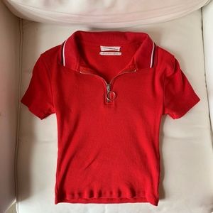 EUC UO Cropped Zipper Cotton Red Top sz XS